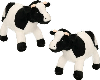Pluche knuffel dier Koe - Set van 2x stuks - zwart/wit - 23 cm - Boerderij dieren