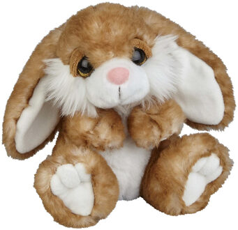Pluche knuffel dier Konijntje - 18 cm - lichtbruin - zittende konijnen