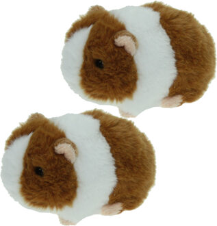 Pluche knuffel dier - Set van 2x stuks - Cavia - bruin/wit - van 13 cm - Speelgoed huisd