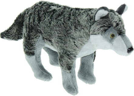 Pluche knuffel dier - Wolf - grijs - 28 cm - Speelgoed wolven knuffels - Cadeau