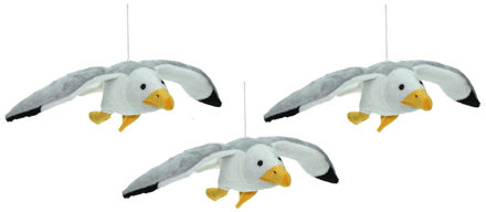 Pluche knuffel dier Zeemeeuw - Set van 3x stuks - grijs/wit - 31 cm - Vogels dieren