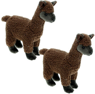 Pluche knuffel dieren Alpaca - Set van 2x stuks - 20 cm - bruin - Speelgoed knuffels - Cadeau voor j