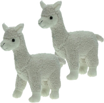 Pluche knuffel dieren Alpaca - Set van 2x stuks - 20 cm - wit - Speelgoed knuffels - Cadeau voor jon