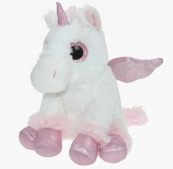 Pluche knuffel dieren Unicorn/eenhoorn wit/roze van 20 cm