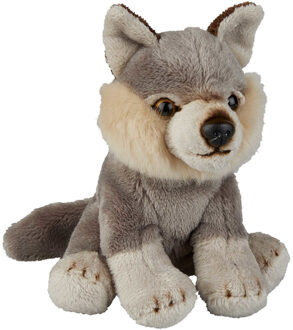 Pluche knuffel dieren Wolf - grijs - 15 cm - wolven knuffelbeesten