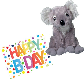 Pluche knuffel koala beer 20 cm met A5-size Happy Birthday wenskaart