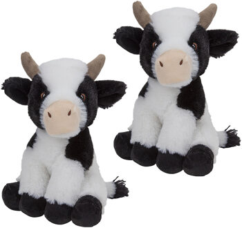 pluche knuffel Koe - 2x - 23 cm - zwart/wit - boerderij dieren knuffels