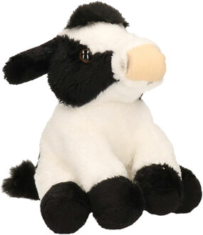 Pluche Knuffel koe zittend - 15 cm - Boerderij kinderen knuffels - Koeien - zwart/wit