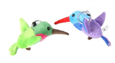 Pluche knuffel kolibrie vogel sleutelhanger - 12 cm - Dieren cadeau blauw - Knuffel sleutelhangers