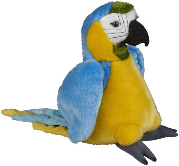 Pluche knuffel Macaw papegaai - blauw - 28 cm - knuffeldieren - vogels - voor kinderen - speelgoed
