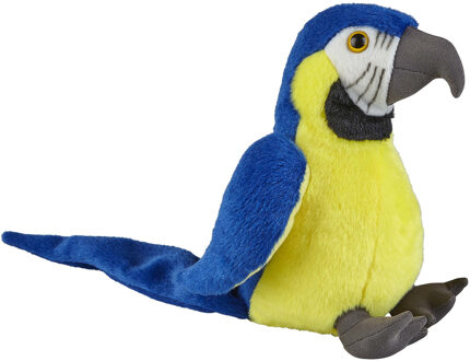 Pluche knuffel Macaw papegaai - blauw/goud - 18 cm - knuffeldieren - vogels - kinderen - speelgoed Multi