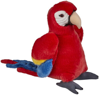 Pluche knuffel Macaw papegaai - rood - 28 cm - knuffeldieren - vogels - voor kinderen - speelgoed