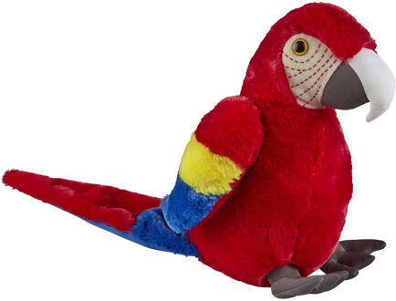 Pluche knuffel Macaw papegaai - rood - 30 cm - knuffeldieren - vogels - voor kinderen - speelgoed