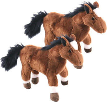 Pluche knuffel paarden - 2x - bruin - 24 cm - Boerderij dieren