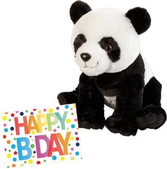 Pluche knuffel panda beer 30 cm met A5-size Happy Birthday wenskaart - Knuffelberen Multikleur