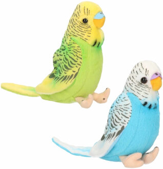 Pluche knuffel parkieten setje vogels blauw en groen 11 cm