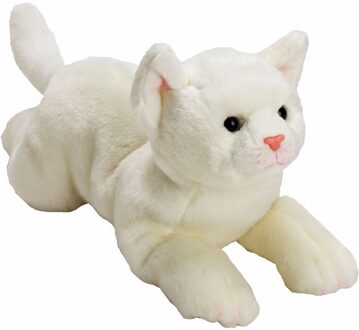 Pluche knuffel poes/kat - wit - liggend - 33 cm - huisdier