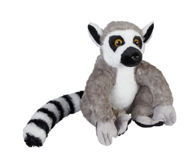 pluche knuffel ringstaart maki aapje - 30 cm - apen dieren knuffels - grijs/zwart