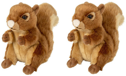 pluche knuffel - Set van 2x stuks - rode eekhoorn - 18 cm - bosdieren knuffels