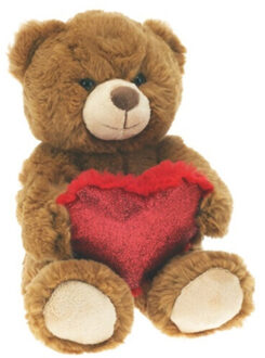 Pluche knuffelbeer/teddybeer met hartje - donker bruin - 26 cm