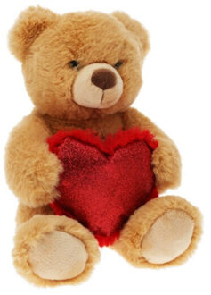 Pluche knuffelbeer/teddybeer met hartje - licht bruin - 26 cm