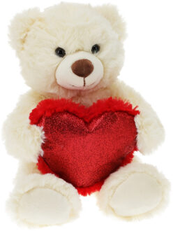 Pluche knuffelbeer/teddybeer met hartje - wit - 26 cm