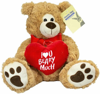 Pluche knuffelbeer/teddybeer met I love you hartje - met geluid - licht bruin - 25 cm