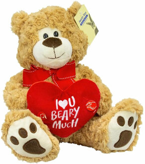 Pluche knuffelbeer/teddybeer met I love you hartje - met geluid - licht bruin - 30 cm - Knuffelberen