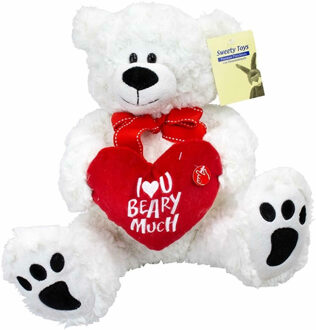 Pluche knuffelbeer/teddybeer met I love you hartje - met geluid - wit - 30 cm - Knuffelberen