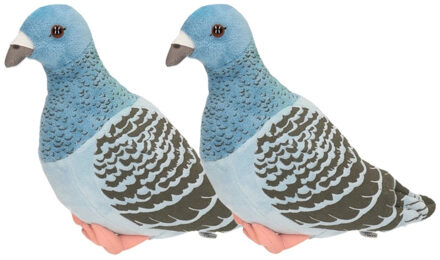 Pluche knuffeldier Duif - 2x - 24 cm - blauw/grijs - vogels - knuffels