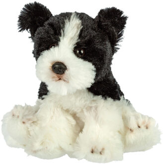 Pluche knuffeldier hond - Border Collie - zwart/wit - 13 cm - huisdieren thema