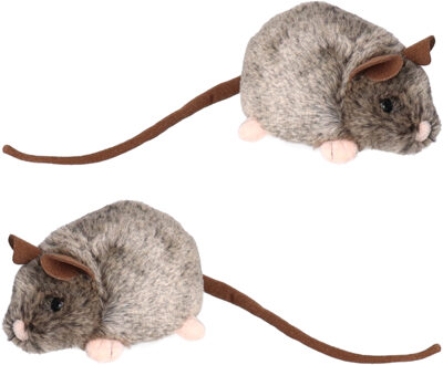 pluche knuffeldier muis - 2x - grijs/bruin - 12 cm - muizen knuffels