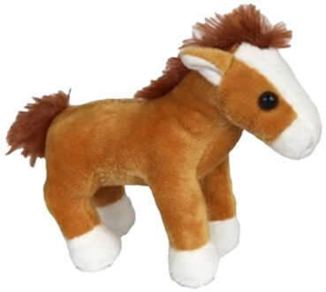 Pluche knuffeldier paardje - lichtbruin - 19 cm - boerderijdieren - Paarden knuffels