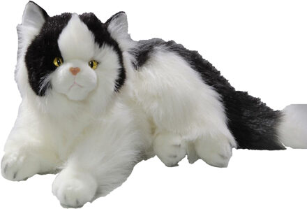 Pluche knuffeldier Perzische kat - wit/zwart - 30 cm - kat - huisdieren knuffel