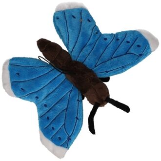 Pluche knuffeldier Vlinder - blauw - 21 cm - insecten knuffels - op te hangen aan lus