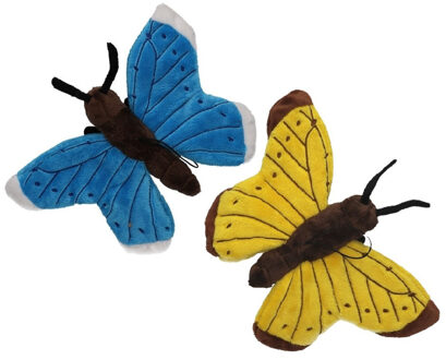 Pluche knuffeldier Vlinders - 2x stuks - 21 cm - insecten knuffels - op te hangen aan lus