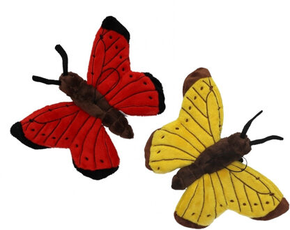 Pluche knuffeldier Vlinders - 2x stuks - 21 cm - insecten knuffels - op te hangen aan lus