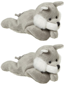 pluche knuffeldier Wolf - 2x stuks - grijs - 13 cm - Kleine wolven knuffels