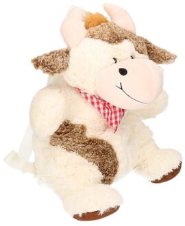 Pluche koeien rugtas - knuffelkoeien tas - 20 x 36 cm - wit/creme - speelgoedtas