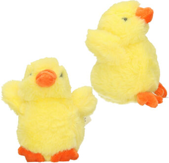 Pluche kuiken of kleine kippen knuffeldier - 2x stuks - geel - 12 cm - Pasen thema - Kuikens / kippe