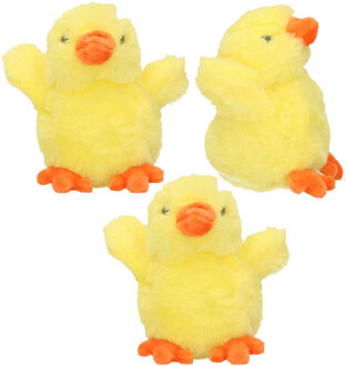 Pluche kuiken of kleine kippen knuffeldier - 3x - geel - 12 cm - Pasen thema - Kuikens / kippen knuf
