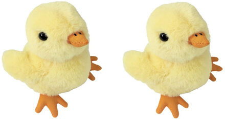 Pluche kuikentje - 2x - knuffel kuikentje - geel - 15 cm - boerderij knuffel