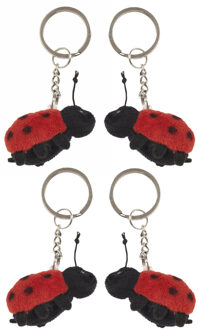 Pluche Lieveheersbeestje - 4x - knuffel sleutelhanger - 6 cm - dieren