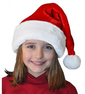 Pluche luxe kerstmuts rood/wit voor kinderen - Kerstmutsen