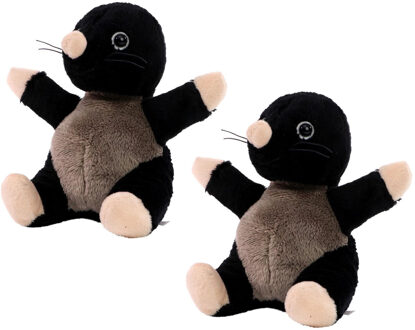 Pluche mol knuffel dier - 2x - 14 cm - zwart - tuindieren knuffelbeest