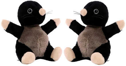 Pluche mol knuffel dier - 2x - 14 cm - zwart - tuindieren knuffelbeest
