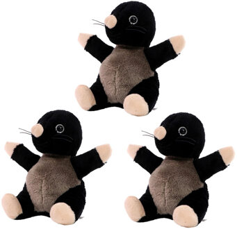 Pluche mol knuffel dier - 3x - 14 cm - zwart - tuindieren knuffelbeest