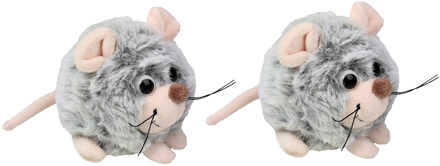 pluche muis knuffeldier - 2x - grijs - lopend - 9 cm