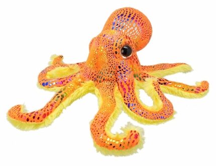 Pluche octopus - knuffelvis - oranje glitter - 25 cm - zeedier knuffel