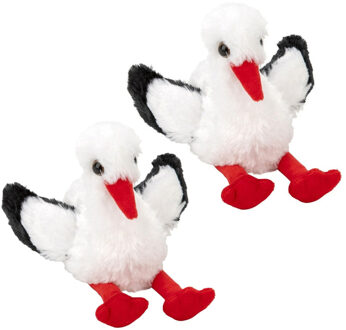 Pluche Ooievaar - 2x - knuffel vogel - 13 cm - zachte pluche - vogel knuffels